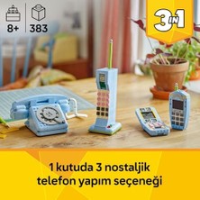 3'ü 1 Arada Retro Telefon 31174 – 8 Yaş ve Üzeri Çocuklar Için 1980&APOS;LER Veya 2000&APOS;LER Modeli Olarak Inşa Edilebilen Nostaljik Oyuncak Yapım Seti, Eğlenceli Hediye Fikri (383 Parça)