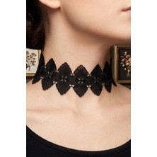 Zurafa Shop Elegant Çiçek Detaylı Siyah Dantel Kolye - Retro Gotik Choker Takı