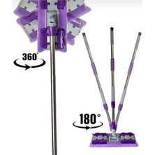 Premini Mor Mandallı Mop, Yer ve Cam Temizliği Için Yedek Mikrofiber Bezli