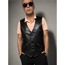 Velmora Leather Hakiki Deri Erkek Yelek-Astarlı