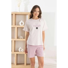 Relax Mode Kadın Pembe Likralı Penye Şortlu Takım - 1330-10R