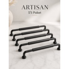Mas Kulp Artisan Siyah Mat 128MM Dolap Çekmece Kulpu - 5'li Paket (Vida Dahil)