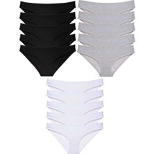 Royaleks 15 Adet Süper Eko Set Likralı Kadın Slip Külot Siyah Gri Beyaz