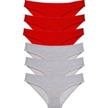 Royaleks 6 Adet Eko Set Likralı Kadın Slip Külot Kırmızı Gri