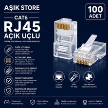 AŞIK STORE Cat6 RJ45 Açık Uçlu Konnektör 100 Adet 8P8C Altın Kaplama Ethernet Fişi Utp Cat6 RJ45 Jack