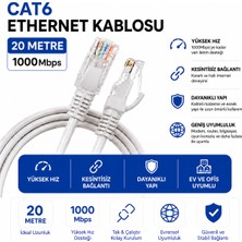 20 Metre Cat6 Fabrikasyon Ethernet Kablosu 1000 Mbps Gigabit Lan Internet Kablosu RJ45