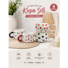 Xemu El Işlemeli 4 Parça Sevgi Kupası - Kalpli Kupa - Evli ve Sevgili