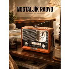 Marsilyan Ahşap Görünümlü Retro Bluetooth Radyo Usbaux ve Sd Kart Girişli