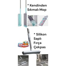 Premini Pratik Teleskopik Mop ve Silikon Fırçalı Banyo Temizlik Seti