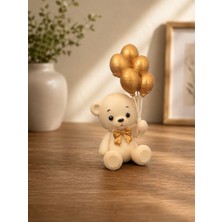 Maku Home Ayıcıklı Balonlu Pasta Süsü – Gold Balonlu Dekoratif Pasta Topperi – Doğum Günü, Baby Shower, Hoş Geldin Bebek Süsü 5-6 cm