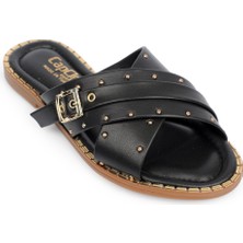 Capone Outfitters Metal Görünümlü Tokalı Kısa Topuklu Çapraz Bantlı Kadın Terlik
