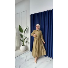 Esra Butik %100 Tensel Kumaş Astarlı Gizli Düğmeli Kuşaklı Elbise – 135 cm | Beyaz, Acı Kahve, Mavi, Yağ Yeşili, Açık Sarı, Siyah, Pembe