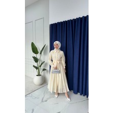 Esra Butik %100 Tensel Kumaş Astarlı Gizli Düğmeli Kuşaklı Elbise – 135 cm | Beyaz, Acı Kahve, Mavi, Yağ Yeşili, Açık Sarı, Siyah, Pembe