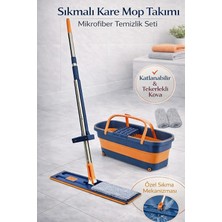 Premini Katlanabilir Mikrofiber Temizlik Seti, Tekerlekli Kova ve 360° Döner Başlık