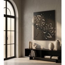 Mova Dizayn Modern Metal Klasik Kıvrımlı Çiçek Desenli Duvar Tablosu Kare Salon Ofis Duvar Dekoru