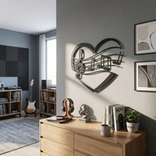 Mova Dizayn Modern Kalp Formlu Sol Anahtarı ve Notalı Estetik Metal Duvar Panosu