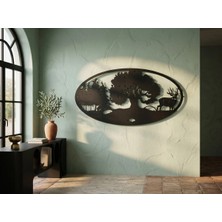 Mova Dizayn Modern Oval Orman ve Geyik Motifli Estetik Metal Duvar Panosu