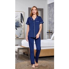Amora Fancy Clothing Aqua 25526-K Kadın Kısa Kol Önü Düğmeli Pijama Takım