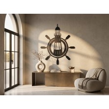 Mova Dizayn Modern Metal Deniz Feneri ve Dümen Tasarım Duvar Tablosu Marin Salon Ofis Duvar Dekoru