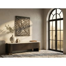 Mova Dizayn Modern Metal Ağaç ve Yaprak Tasarım Duvar Tablosu Dikdörtgen Botanik Salon Ofis Duvar Dekoru