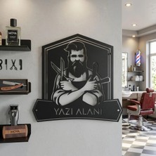 Mova Dizayn Kişiye Özel Isim Yazılabilir Sakallı Berber Logolu Dekoratif Metal Duvar Tablosu