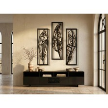 Mova Dizayn Modern 3lü Geometrik Yaprak Metal Duvar Tablosu Seti Salon Ofis Hediyelik Duvar Dekoru