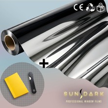 Sundark 152 cm x 5 Metre | (Içten Siyah / Dıştan Aynalı) | Blacksilver Cam Filmi | Uygulama Setli