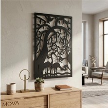 Mova Dizayn Modern Dikey Flamingo ve Ağaç Motifli Estetik Metal Duvar Panosu