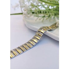 Halley Concept Vıp Gold Şeritli Gold & Silver Zirkon Çelik Bileklik