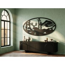 Mova Dizayn Modern Oval Geyik ve Dağ Manzaralı Estetik Metal Duvar Panosu