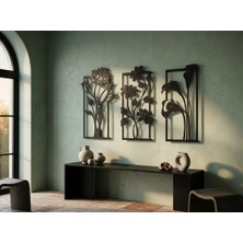 Mova Dizayn Modern 3 Parçalı Botanik Çiçek Motifli Estetik Metal Duvar Panosu