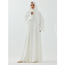 Kadeem Giyim Serra Şal Hediyeli Düğme Detaylı Dubai Abaya Takım Beyaz - 1015