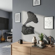 Mova Dizayn Zarif Nostaljik Antika Gramofon Tasarımlı Modern Metal Duvar Sanatı