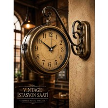 Kolay Ev Çift Taraflı Vintage Istasyon Saati 36X25 cm Eskitme Metal Dekoratif Duvar Saati – Kafe, Restoran, Ev ve Ofis Için