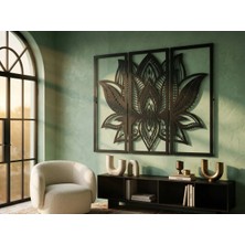 Mova Dizayn Modern 3 Parçalı Lotus Çiçeği ve Mandala Motifli Estetik Metal Duvar Panosu