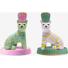 Yvonne Ellen Animals Kedi Formlu Yeşil Resin Alüminyum Mumluk 12X24 cm