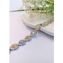 Halley Concept Vıp Damla Gold & Silver Zirkon Çelik Bileklik