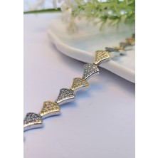 Halley Concept Vıp Yelpaze Gold & Silver Zirkon Çelik Bileklik