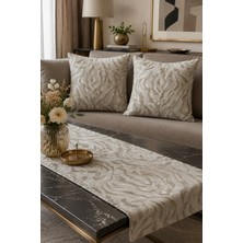 Fuly Consept Ekru ve Gold Dokulu 2’li Kırlent Kılıfı 43X43 ve Runner 30X120 Set