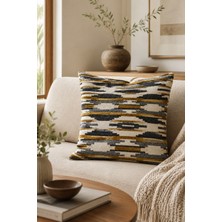 Fuly Consept Geometrik Desenli Dokulu Kırlent Kılıfı 43X43 cm Hardal Gri