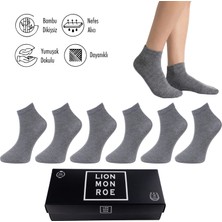 Lion Monroe Saf Bambu Erkek Yarım Konç Düz Gri Melanj Çorap Dikişsiz Premium Kutulu 6'lı L5952AZNP Softaura