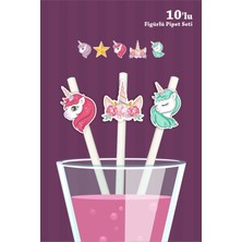 Neşeli Günlerim Unicorn Temalı 10'lu Figürlü Pipet Seti
