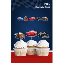 Neşeli Günlerim Şimşek Mcqueen Cars Temalı Doğum Günü Kürdanlı Cupcake Süsü 20'li