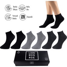 Lion Monroe Saf Bambu Erkek Yarım Konç Düz Siyah - Gri Melanj - Antrasit Çorap Dikişsiz Premium Kutulu 6'lı L5952AZNP Softaura