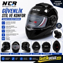 NCR-160E Çene Açılır Gözlüklü E-Ce Belgeli Kask Parlak Siyah