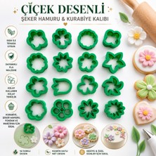 Studio Aslan Design Çiçek Desenli Fondan, Şeker Hamuru ve Kurabiye Kalıbı 16'lı Set 3D Baskı