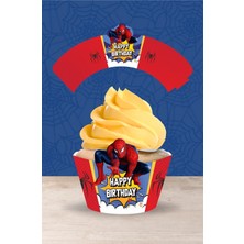 Neşeli Günlerim Spiderman Örümcek Adam Temalı Doğum Günü Cupcake Sargısı 8'li