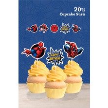 Neşeli Günlerim Spiderman Örümcek Adam Temalı Doğum Günü Kürdanlı Cupcake Süsü 20'li