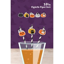 Neşeli Günlerim Halloween Cadılar Bayramı Kedi Temalı 10'lu Figürlü Pipet Seti