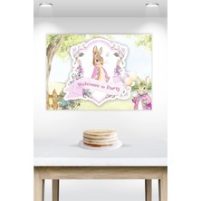 Neşeli Günlerim Pink Rabbit Pembe Tavşan Temalı Doğum Günü * Branda Afiş 50X70 cm